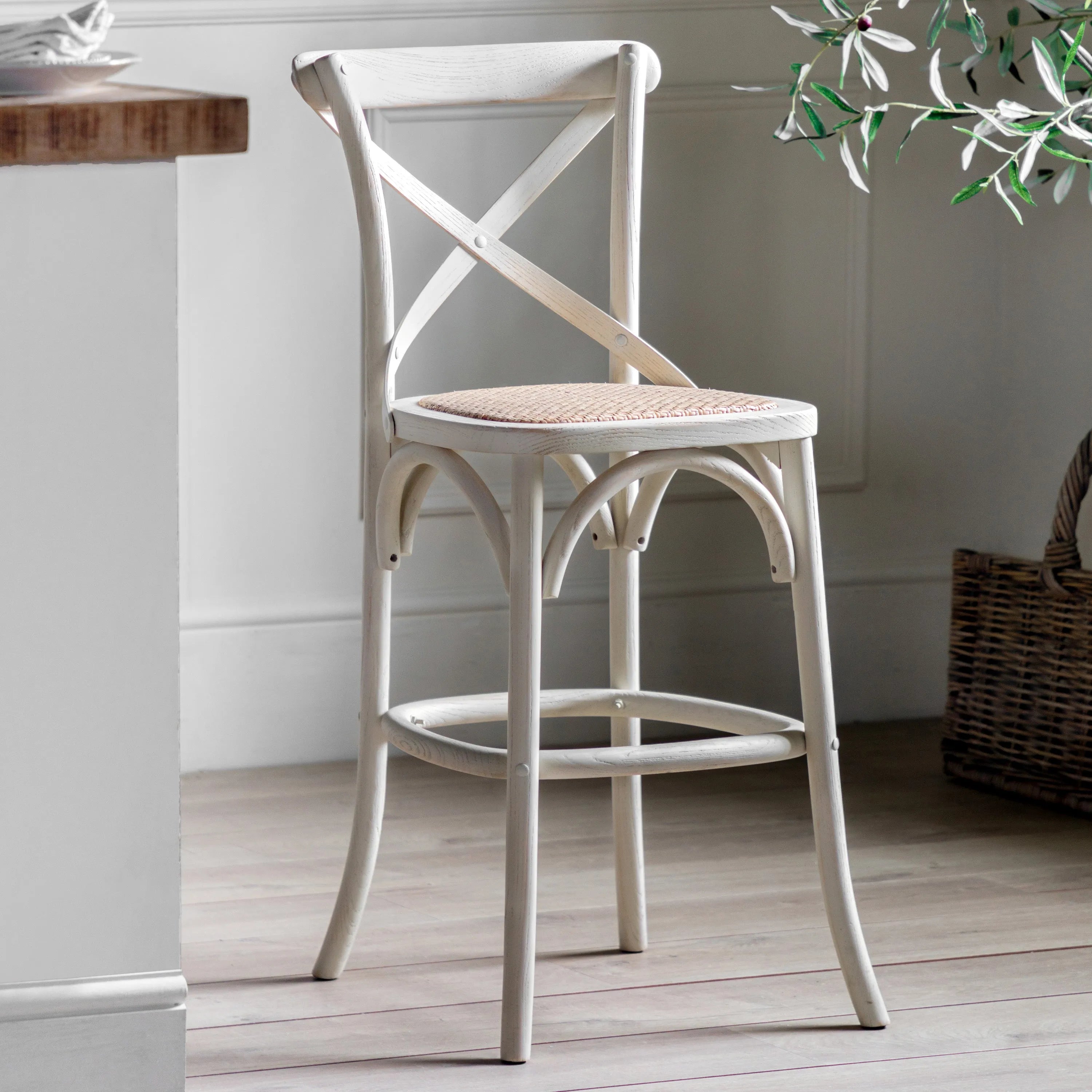 Gallery Direct Cafe Pair of Stools in White Rattan