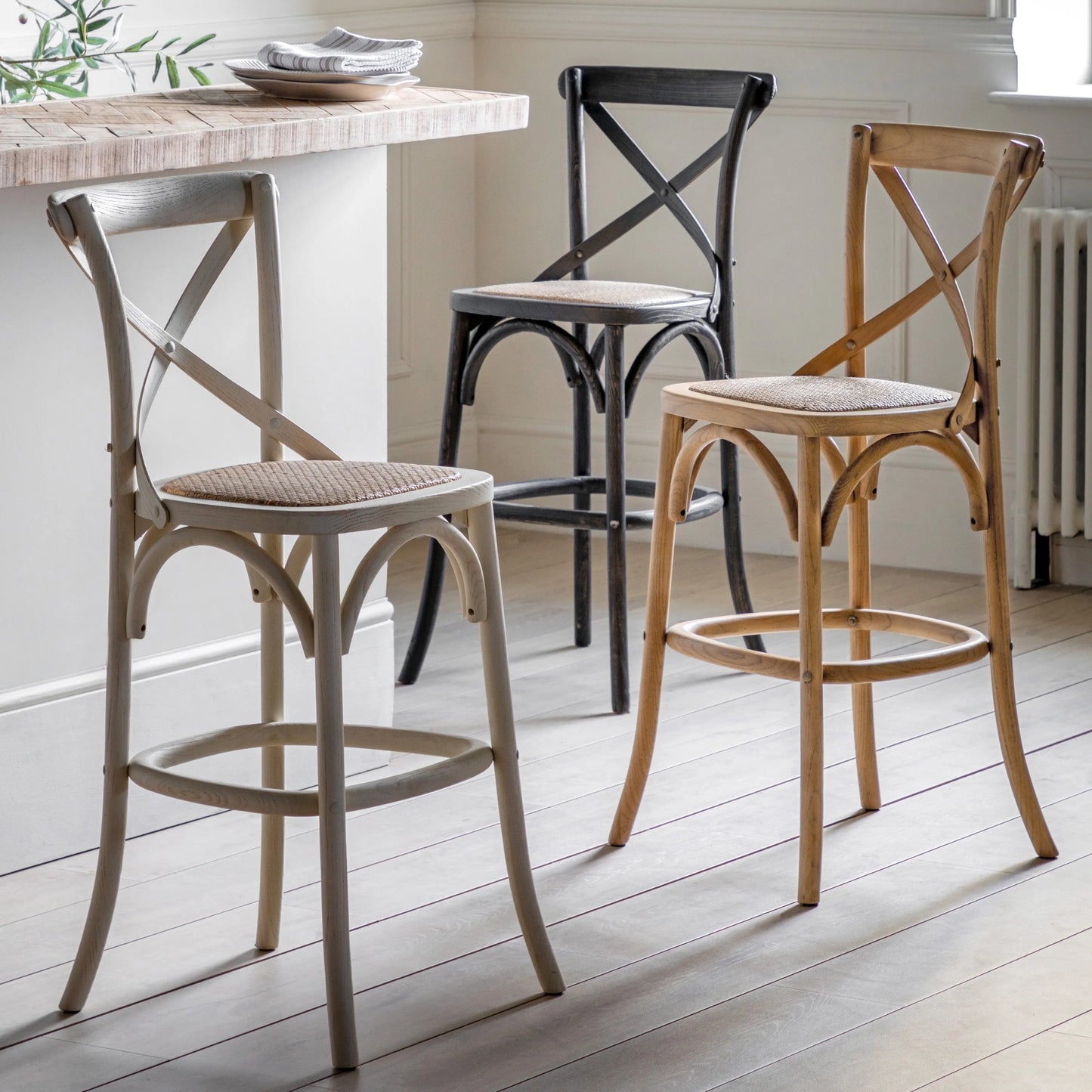 Gallery Direct Cafe Pair of Stools in White Rattan