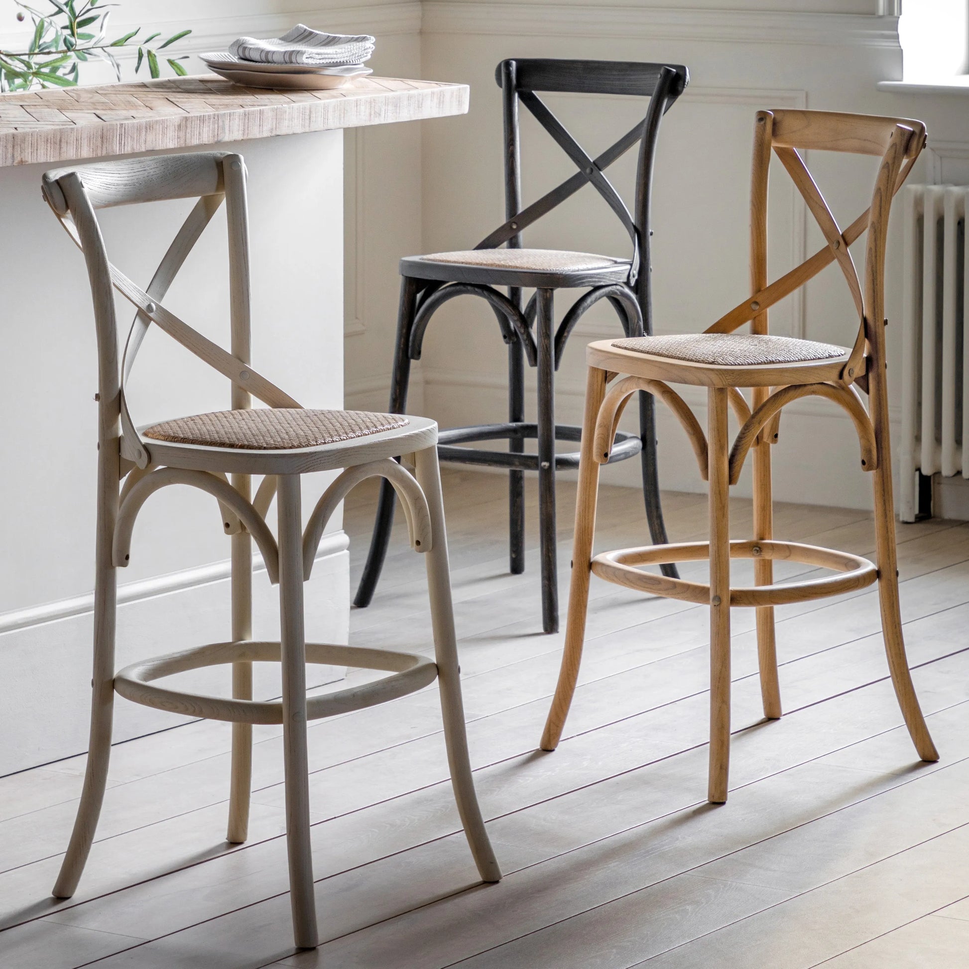 Gallery Direct Cafe Pair of Stools in White Rattan