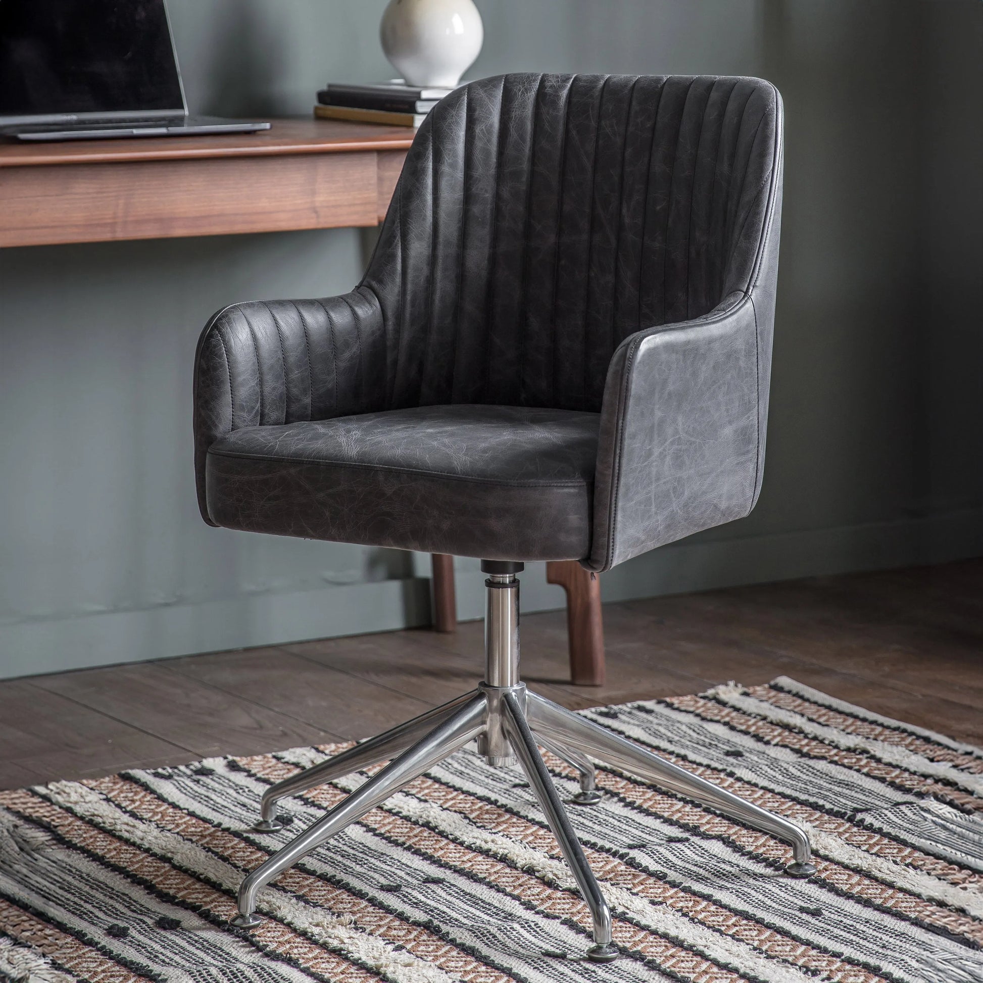 Gallery Direct Curie Swivel Chair in Antique Ebony Leather