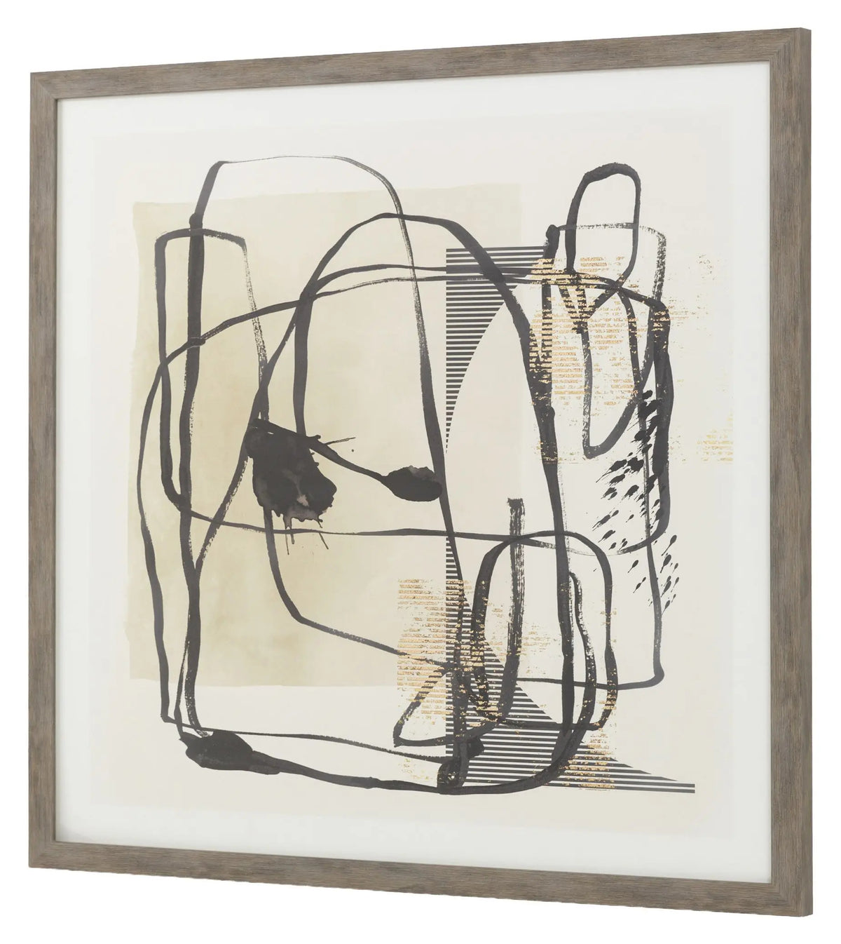 Gallery Direct Abstract Framed Art, left angled view of the grey brown frame and abstract print