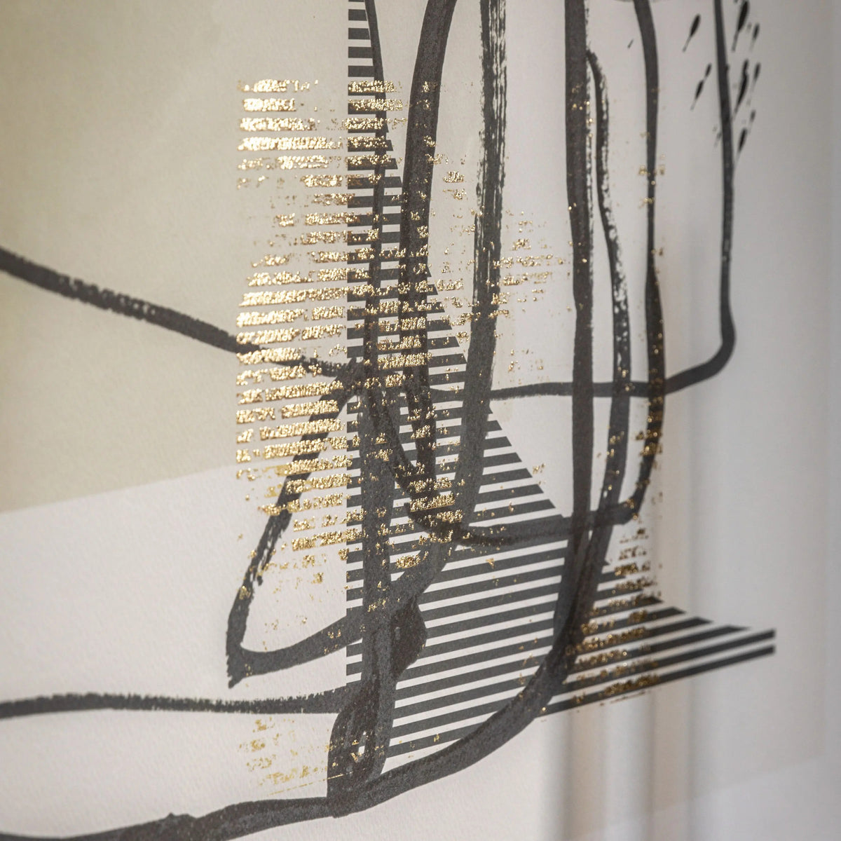 Gallery Direct Abstract Framed Art, close-up of the dark lines and gold highlights