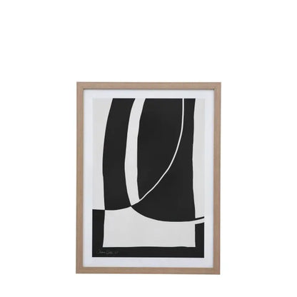 Gallery Direct Abstract Noir et Blanc Framed Artwork features a compelling black and white abstract geometric design with a natural light wood effect frame