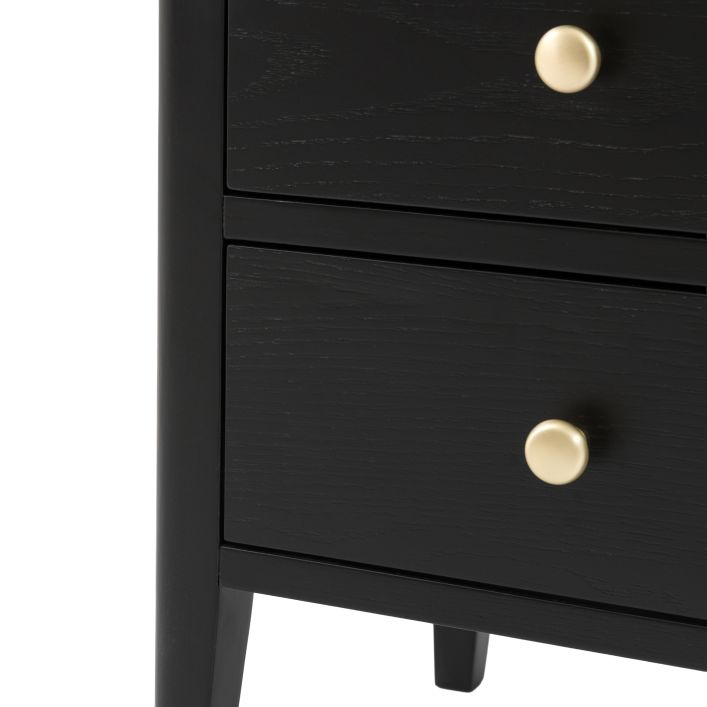 Gallery Direct Acton Black Bedside Cabinet features 2 drawers with wood grain effect and gold coloured handles