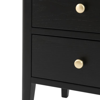 Gallery Direct Acton Black Bedside Cabinet features 2 drawers with wood grain effect and gold coloured handles