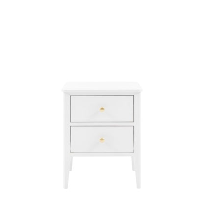 Gallery Direct Acton 2 Drawer Bedside Cabinet in White with gold coloured handles and slim tapered legs