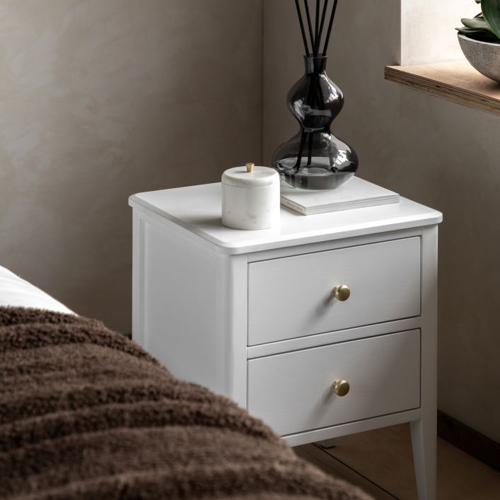 Gallery Direct Acton Bedside Cabinet in a painted White finish with gold coloured handles