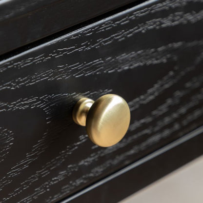 Gallery Direct Acton 2 Drawer Console in Black with wood-grain effect and gold coloured round drawer knobs