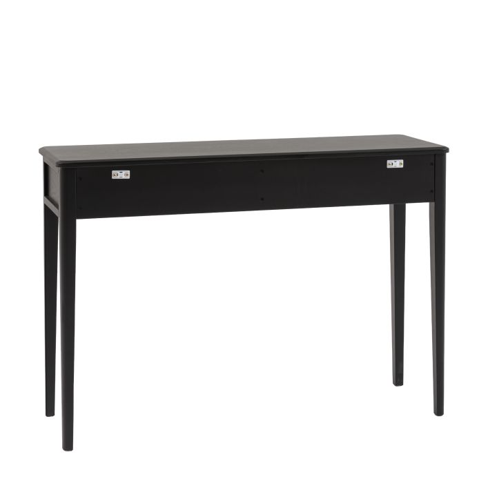 Gallery Direct Acton Black 2 Drawer Console Table features slim tapered legs 