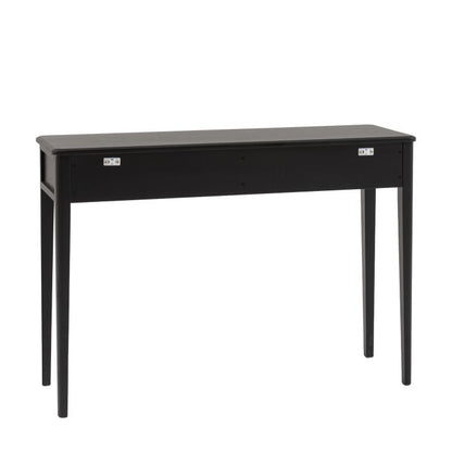 Gallery Direct Acton Black 2 Drawer Console Table features slim tapered legs 