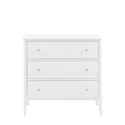 Gallery Direct Acton White Chest features 3 Wide Drawers with gold coloured round handles 