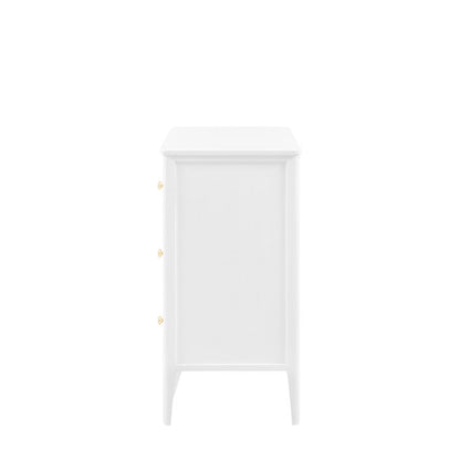 Gallery Direct Acton 3 Drawer Chest in White with gold coloured handles, and slim tapered legs