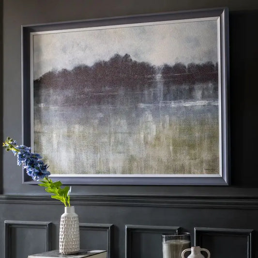 Gallery Direct Adrift Framed Artwork depicting an understated landscape design with harmoniously blended hues, by the artist Anthony Waller