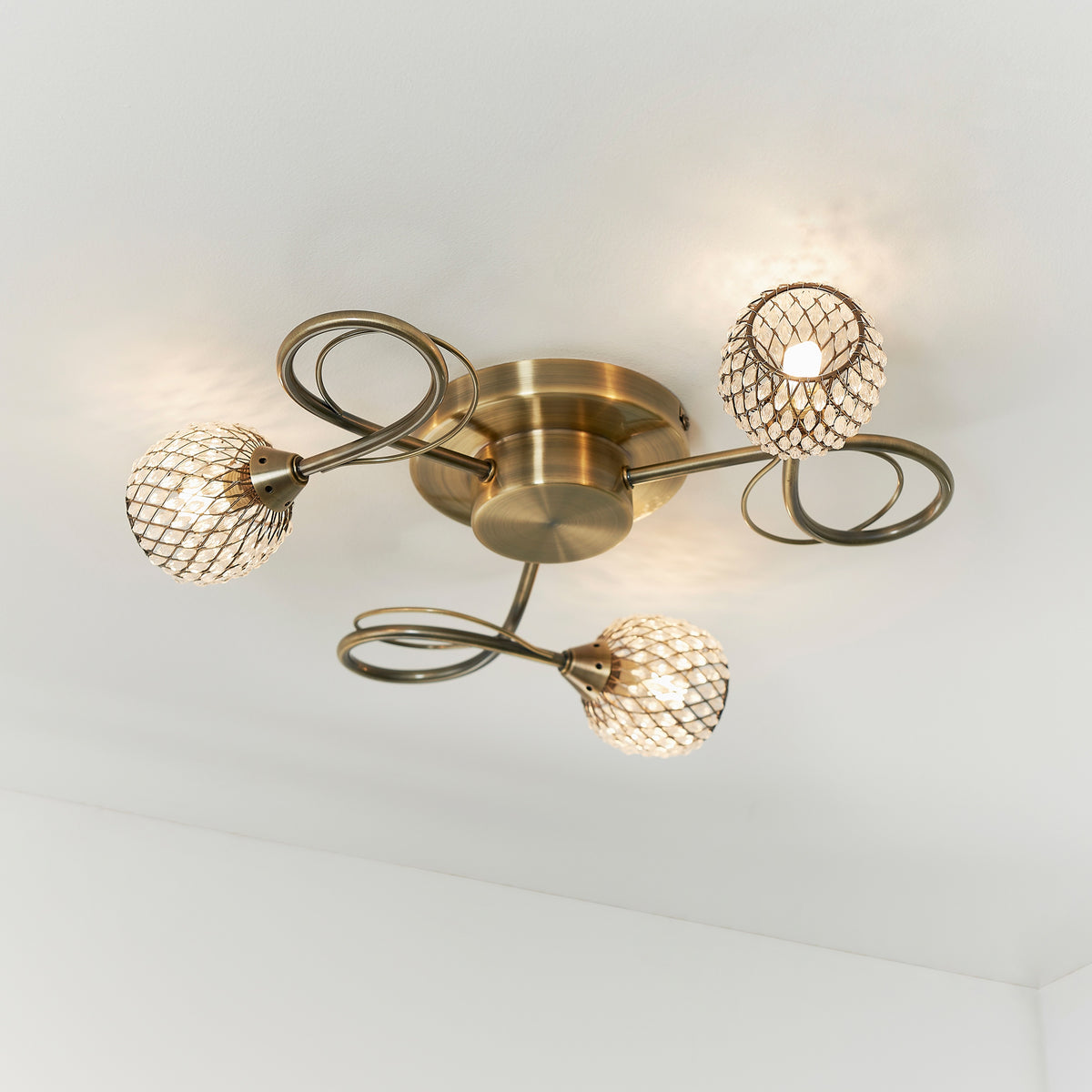 Gallery Direct Aherne 3 Ceiling Lamp Antique Brass, styled in a room setting