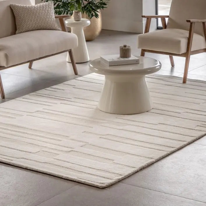 Gallery Direct Albany Hand Tufted Cream Tonal Large Area Rug measuring 2000x2900mm, with plush pile for a luxurious tactile underfoot experience