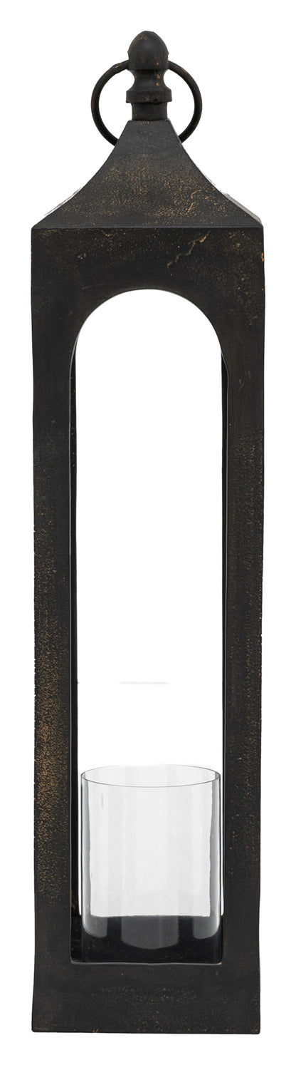 Gallery Direct Alda Lantern Rust Medium in rust finish, medium size, front view with glass candle holder