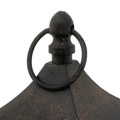 Gallery Direct Alda Lantern Rust Medium in rust finish, medium size, close-up of the decorative ring handle and antiqued finish