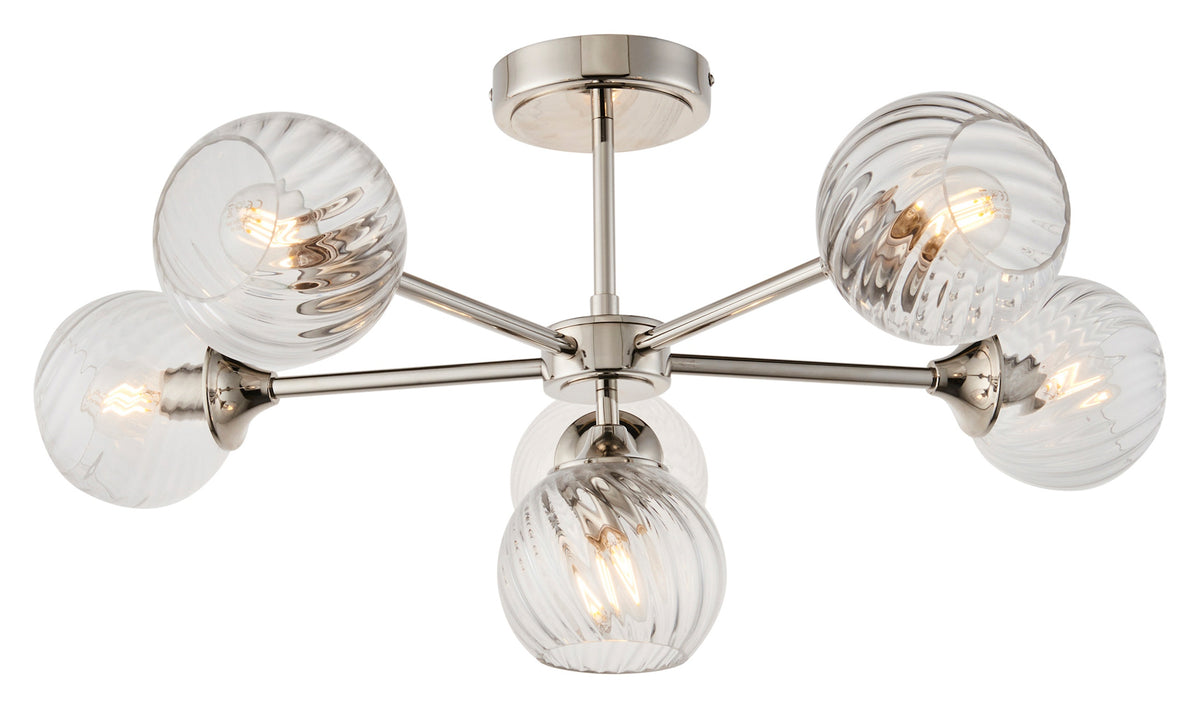 Gallery Direct Allegra 6 Ceiling Light Bright Nickel, complete product view on a white background