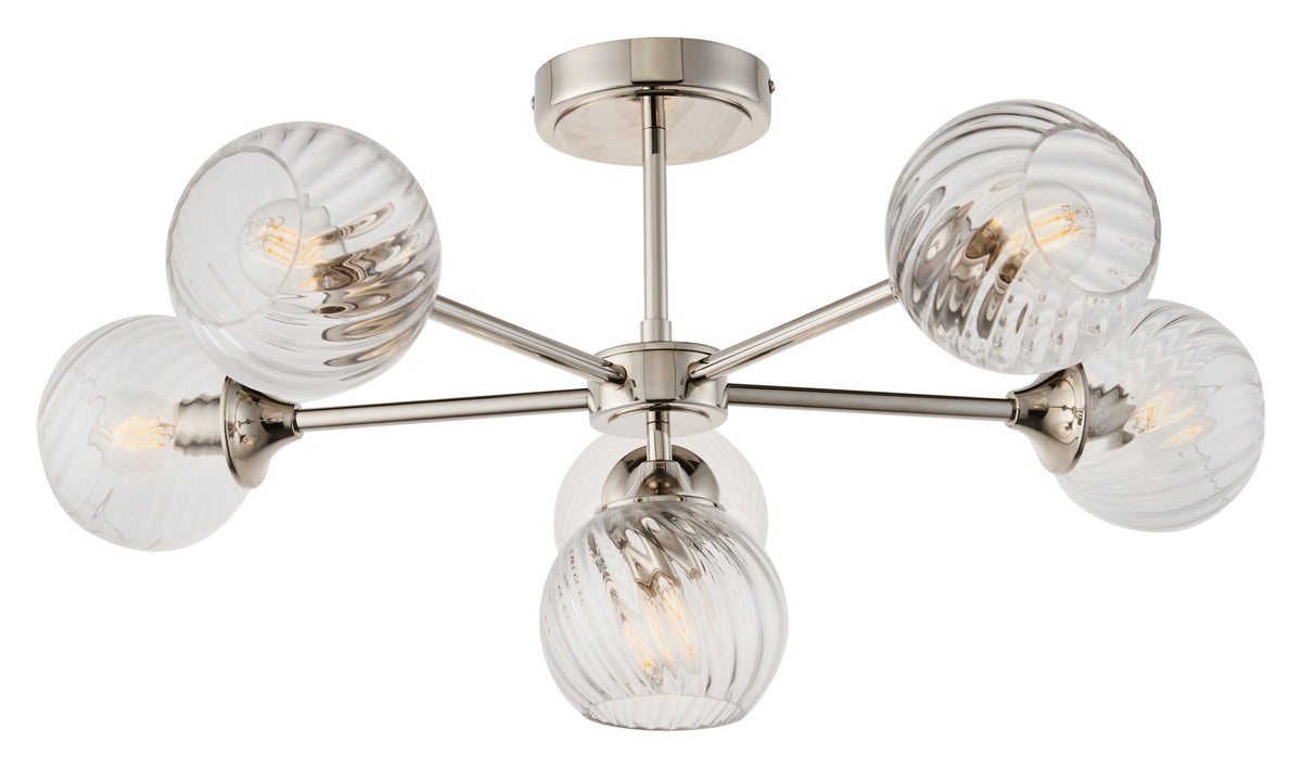 Gallery Direct Allegra 6 Ceiling Light Bright Nickel, complete product view on a white background