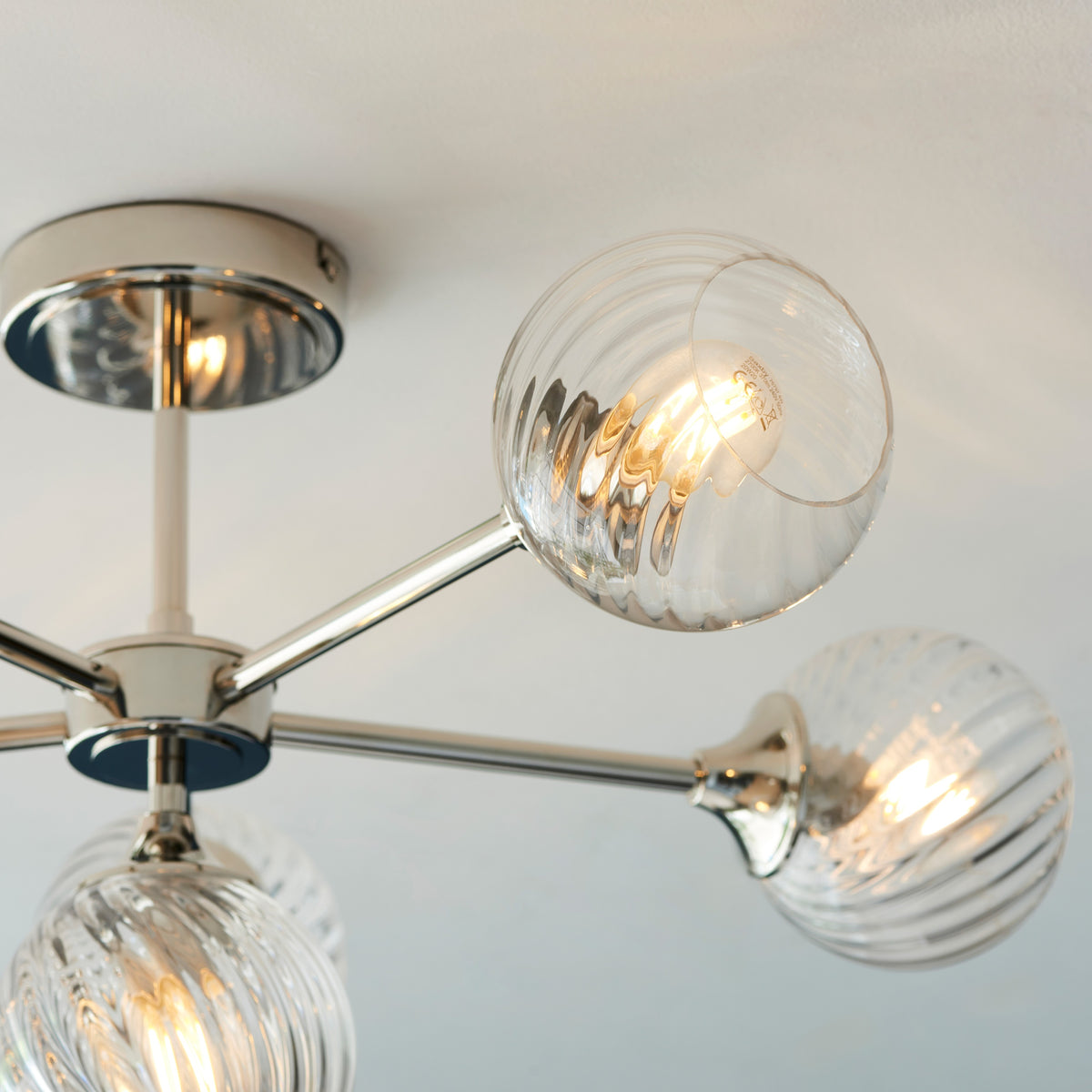 Gallery Direct Allegra 6 Ceiling Light Bright Nickel, close-up of the finish and design