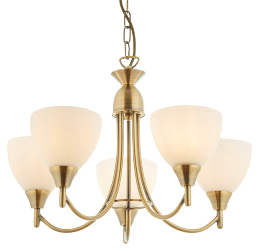 Gallery Direct Alton 5 Pendant Light Antique Brass, complete product view on a white background