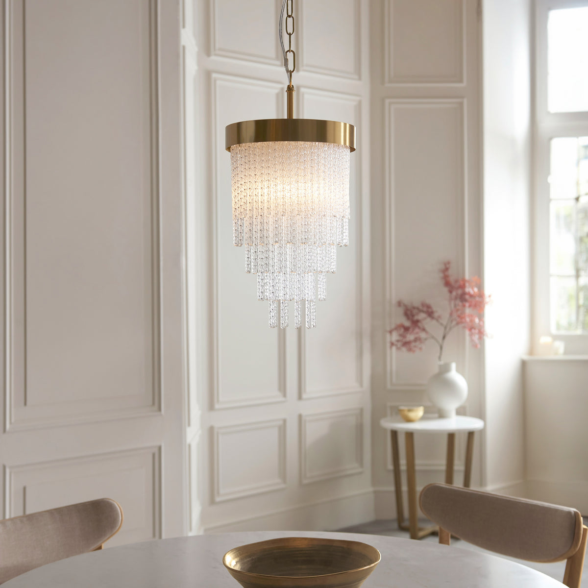 Gallery Direct Anistoria 1 Pendant Light Brushed Aged Brass, styled in a room setting