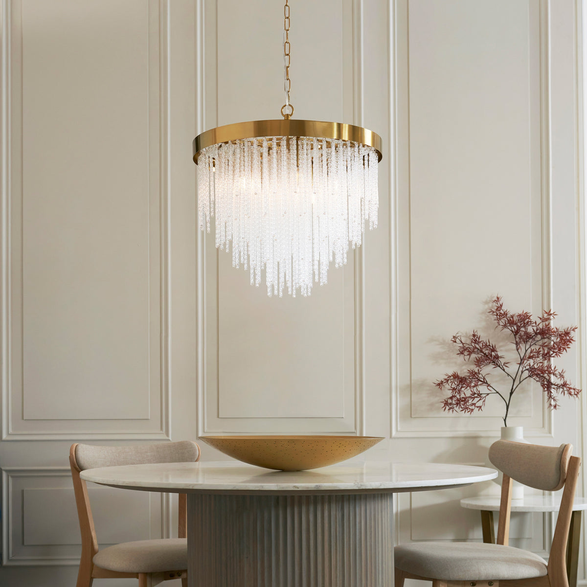 Gallery Direct Anistoria 5 Pendant Light Brushed Aged Brass, styled in a room setting
