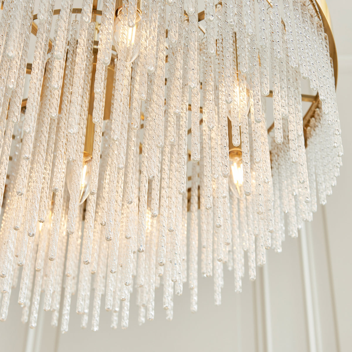 Gallery Direct Anistoria Grand 9 Pendant Light Brushed Aged Brass, close-up of the finish and design