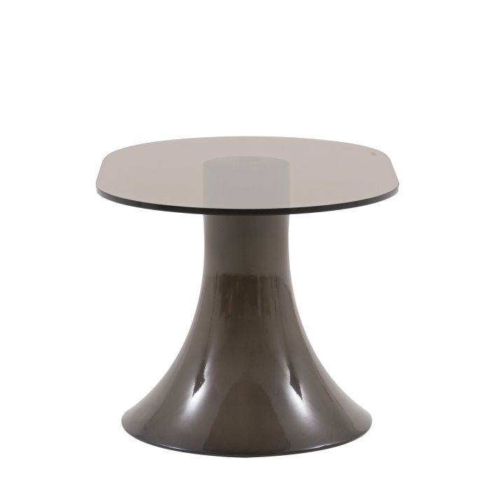 Gallery Direct Anzio Large Side Table with toughened brown tinted glass table top and a charcoal brown glazed GRC base