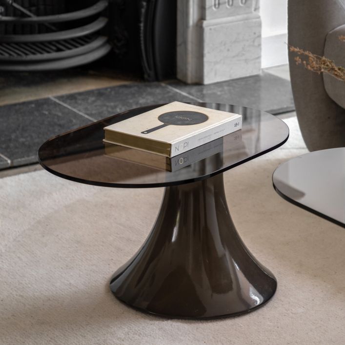 Gallery Direct Anzio Large Side Table constructed from glass reinforced concrete in a rich charcoal brown glaze, and a toughened glass table top 