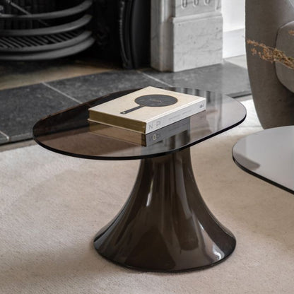 Gallery Direct Anzio Large Side Table constructed from glass reinforced concrete in a rich charcoal brown glaze, and a toughened glass table top 