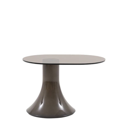 Gallery Direct Anzio Small Side Table with a toughened glass table top and a glass reinforced concrete base in charcoal brown colour