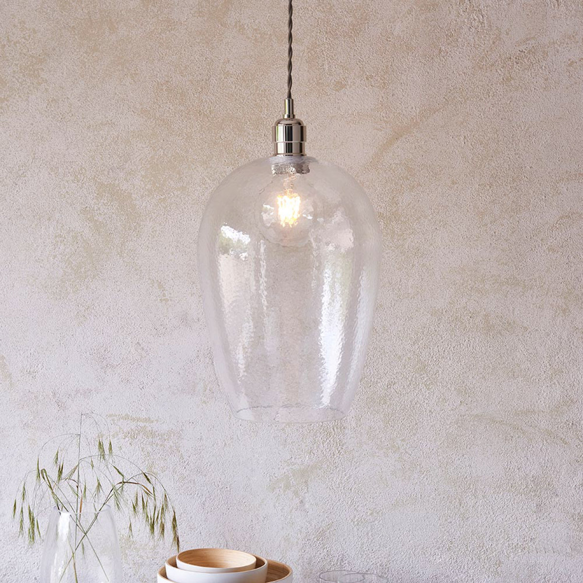 Gallery Direct Arlo 1 Large Pendant Light Bright Nickel, styled in a room setting