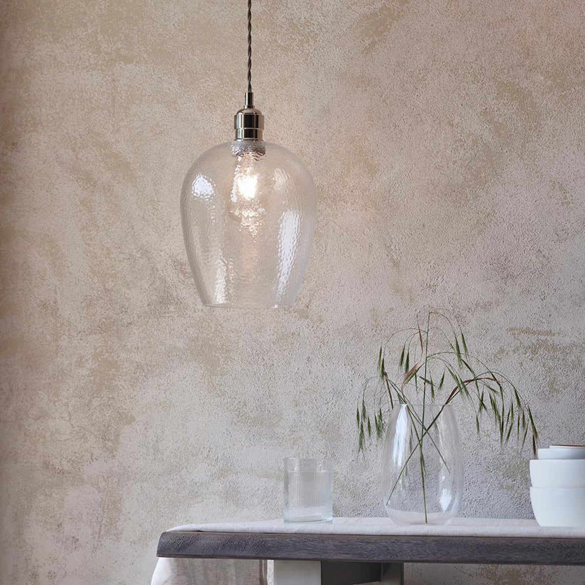 Gallery Direct Arlo 1 Medium Pendant Light Bright Nickel, styled in a room setting