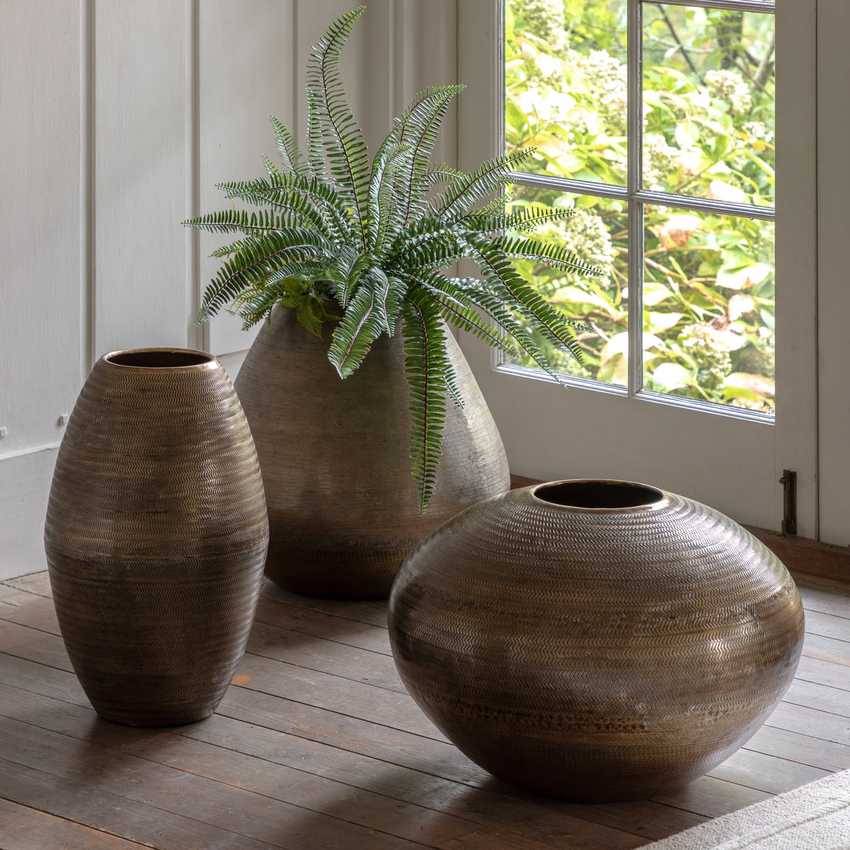 Gallery Direct Artistic Aluminium Vase Chatai Antique Brass, styled in a supplier lifestyle setting