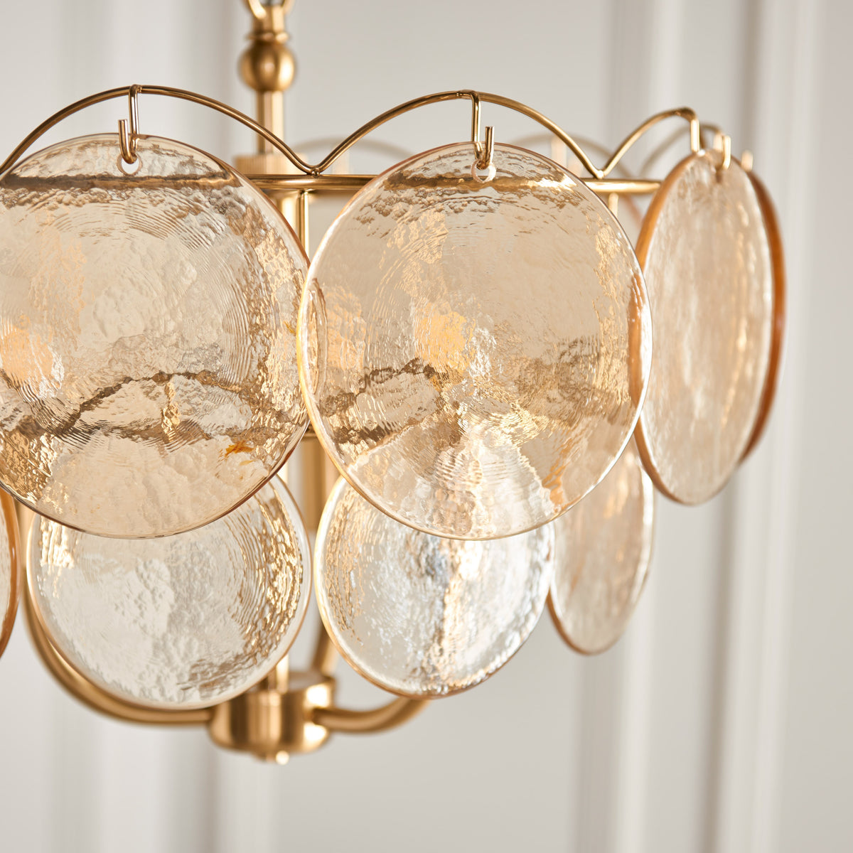 Gallery Direct Aruba 3 Pendant Light Brushed Aged Brass, close-up of the finish and design