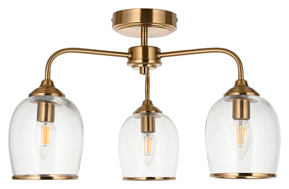 Gallery Direct Ashcroft Ceiling 3 Light Brushed Aged Brass, complete product view on a white background