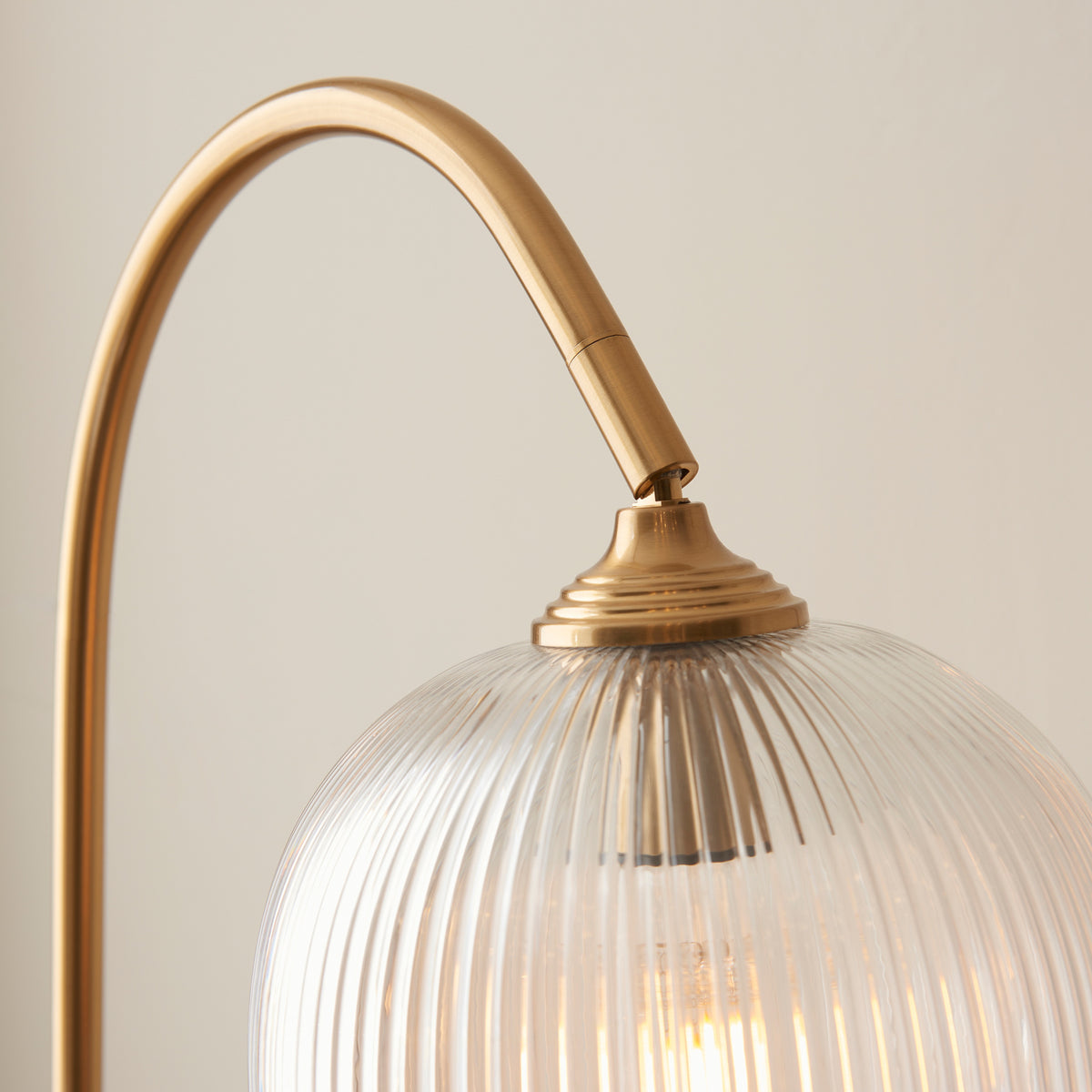 Gallery Direct Ashcroft Ribbed Floor Light Brushed Aged Brass, close-up of the finish and design