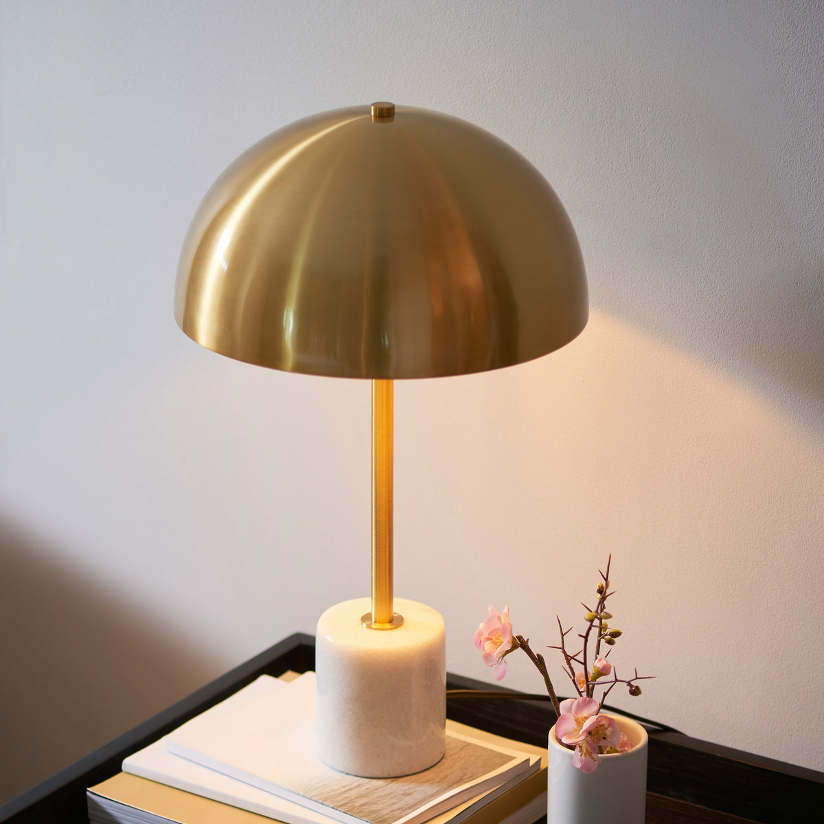 Gallery Direct Astoria Table Lamp Brass and Marble, styled in a room setting