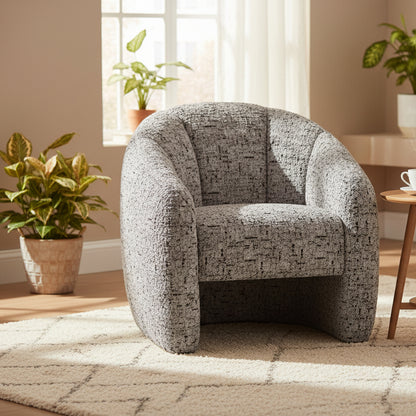 Gallery Direct Atella Curved Tub Chair in Tula Monochrome designed upholstery with vertical stitching on the backrest 