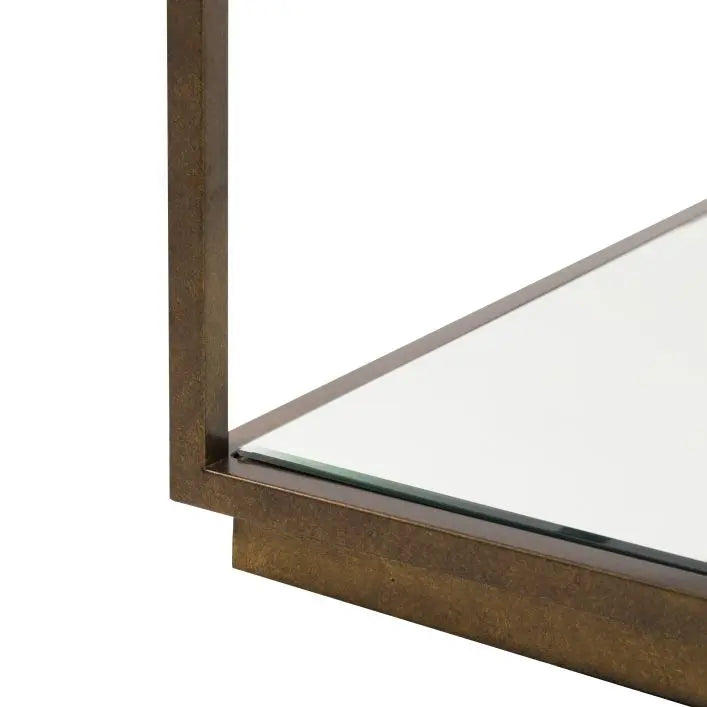 Gallery Direct Avento Coffee Table features a bronze metal frame with a mirrored lower shelf