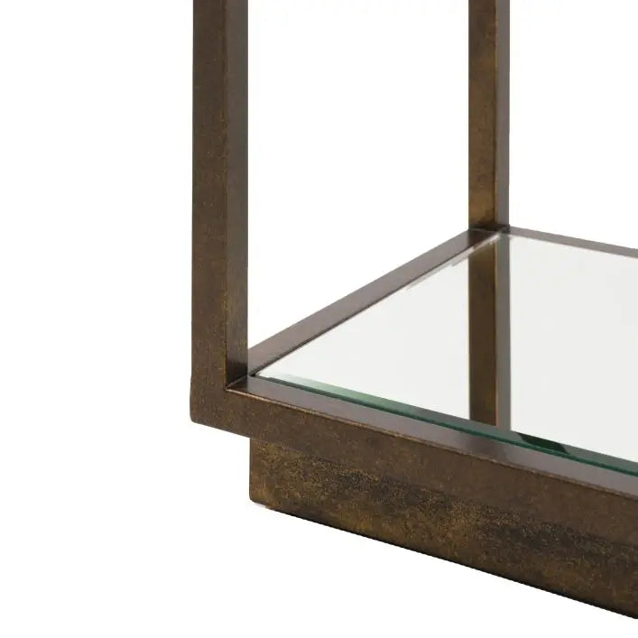 Gallery Direct Avento Console Table with bronze metal framework and lower glass shelf 
