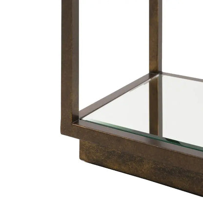 Gallery Direct Avento Console Table with bronze metal framework and lower glass shelf 