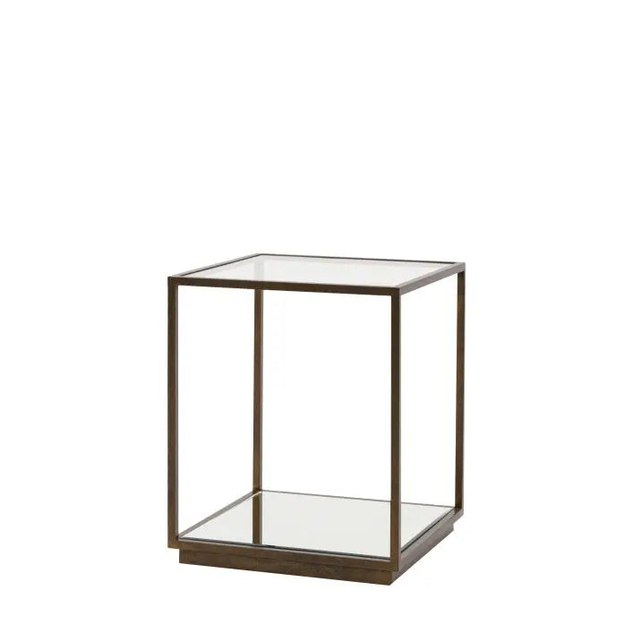 Gallery Direct Avento Side Table constructed from bronze metal and glass for a contemporary industrial feel