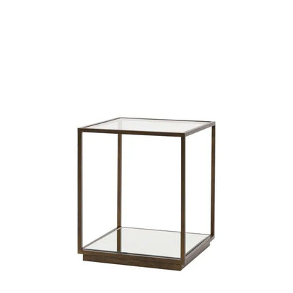 Gallery Direct Avento Side Table constructed from bronze metal and glass for a contemporary industrial feel