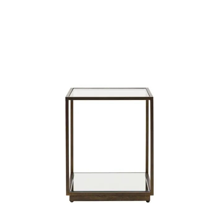 Gallery Direct Avento Bronze Metal and Glass Side Table with open sides and lower shelf 