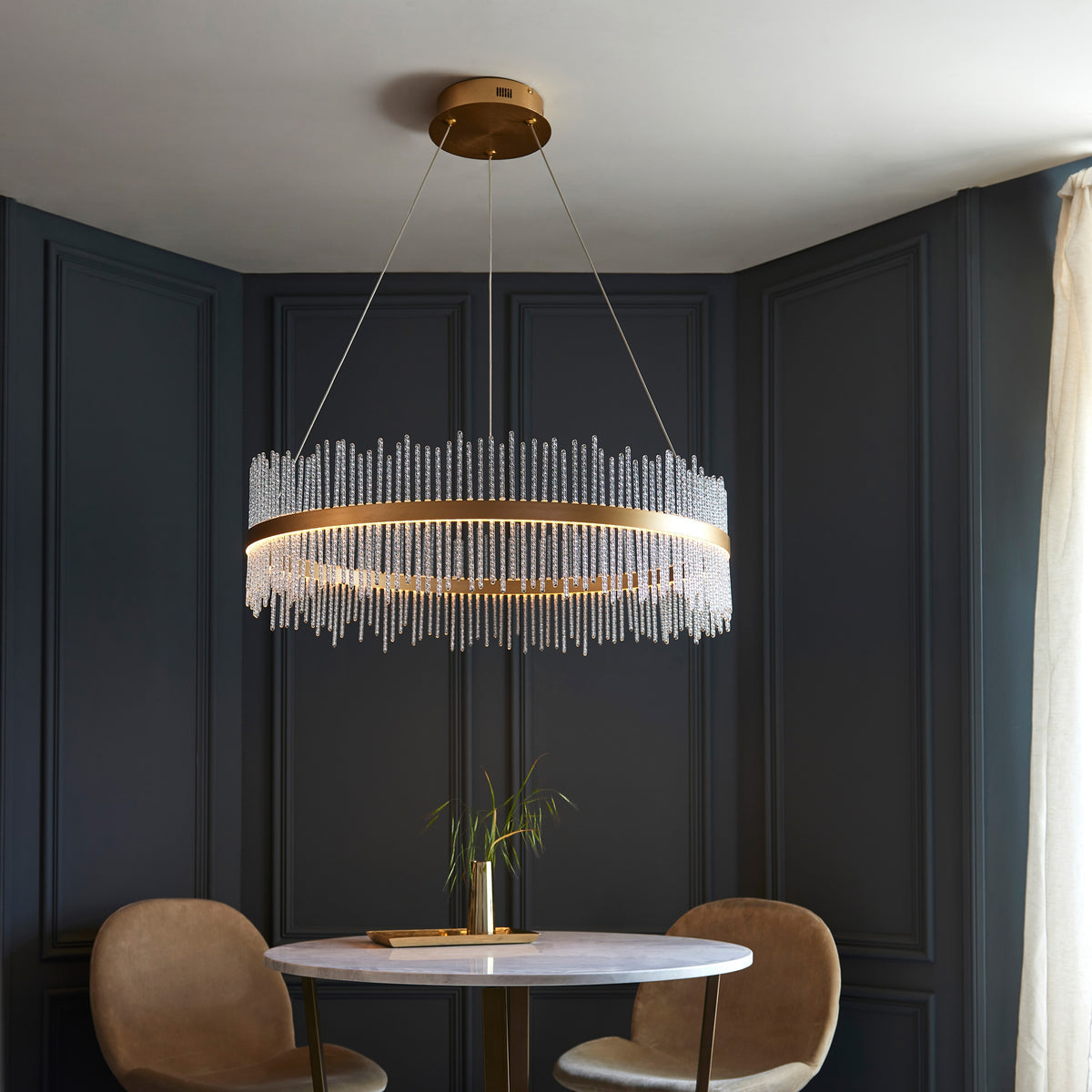 Gallery Direct Avignon Grand Pendant Light Gold, styled in a room setting