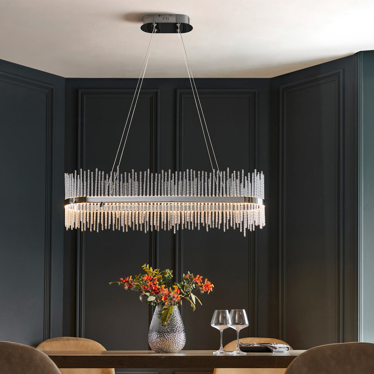 Gallery Direct Avignon Linear Pendant Light Chrome, styled in a room setting