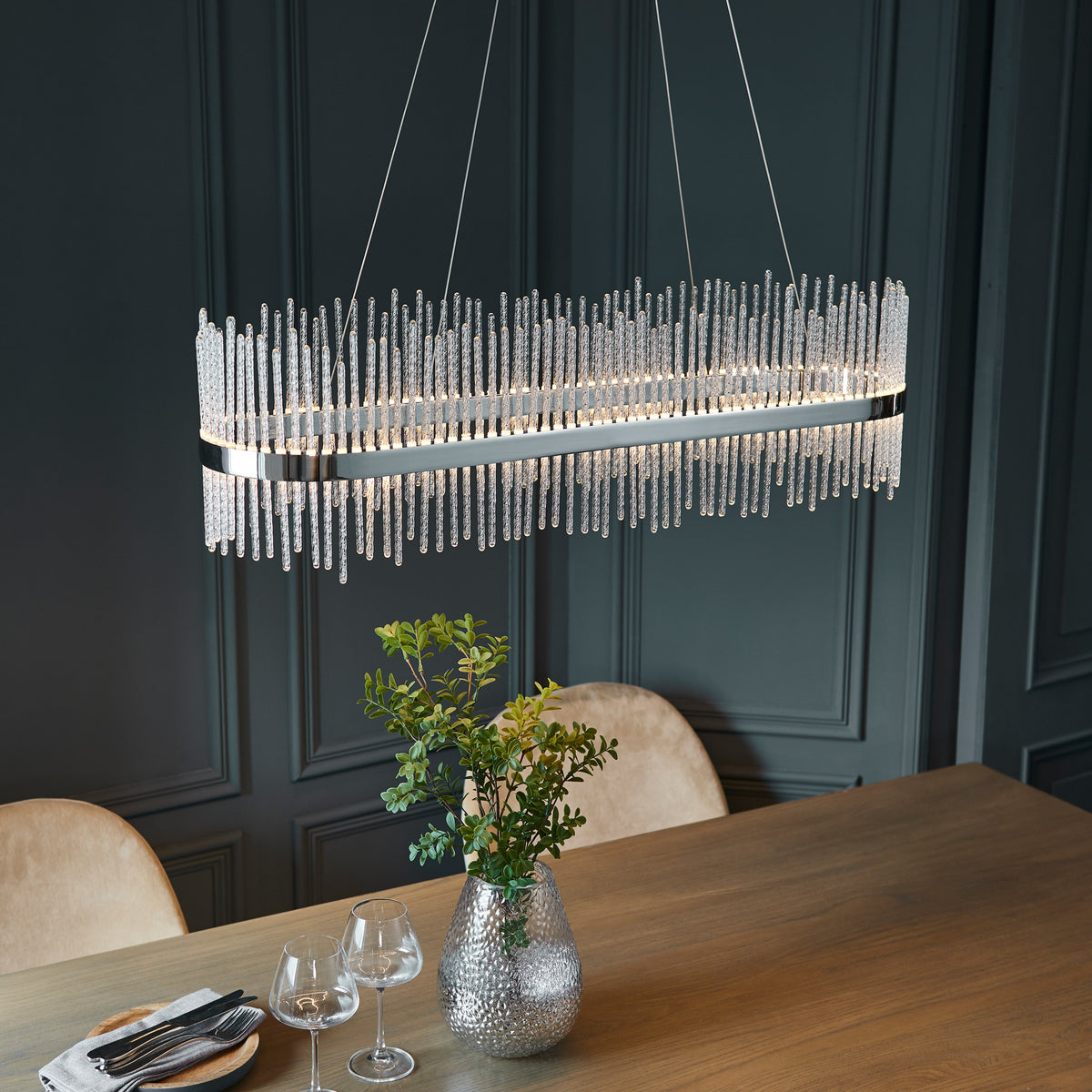 Gallery Direct Avignon Linear Pendant Light Chrome, styled in a room setting