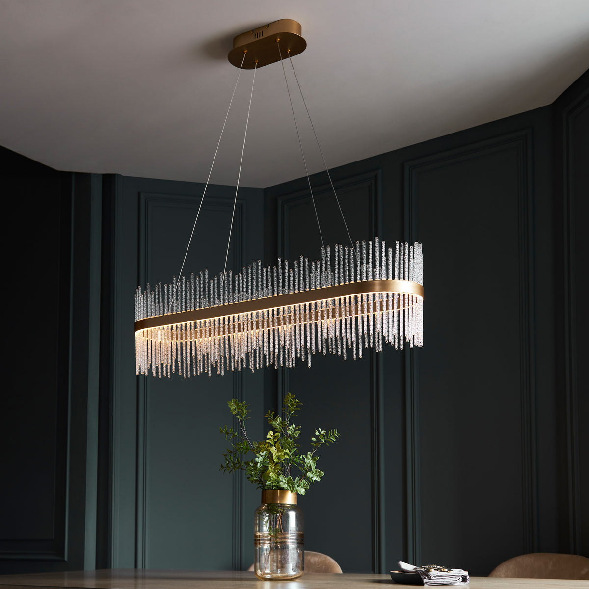Gallery Direct Avignon Linear Pendant Light Gold, styled in a room setting
